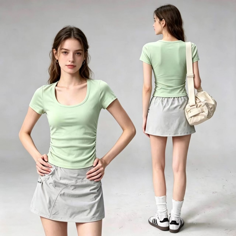 Pilates Yoga Workout - Summer Short Sleeve Padded Sports Tee